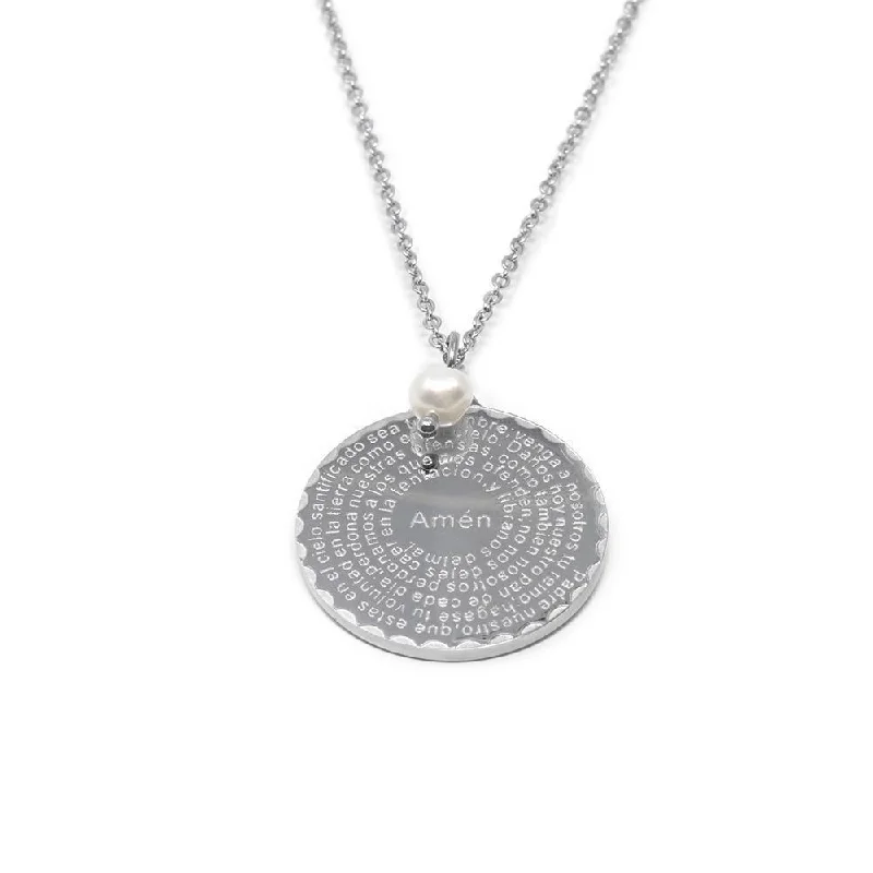 genuine ruby ring women Stainless Steel Pearl Prayer Disc Necklace