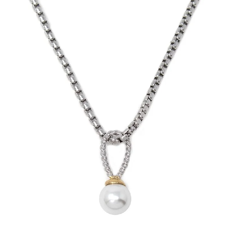 classic silver pearl earrings Stainless St Necklace with Two Tone Pearl Ball Pendant