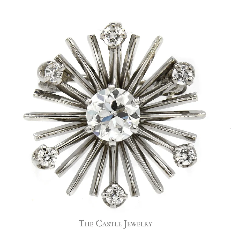 minimalist stacking rings set Starburst Designed Diamond Pendant/Pin Combo in 14k White Gold