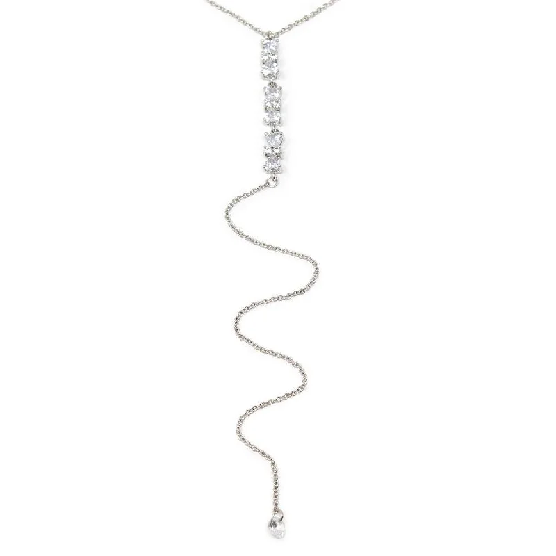 real diamond solitaire ring Three CZ Bow Drop Lariat Necklace Rhodium Plated
