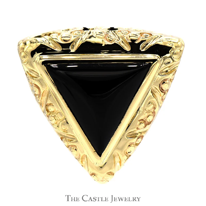 dainty rose gold chain bracelet Trillion Cut Black Onyx Slide Pendant with Scroll Design in 10k Yellow Gold