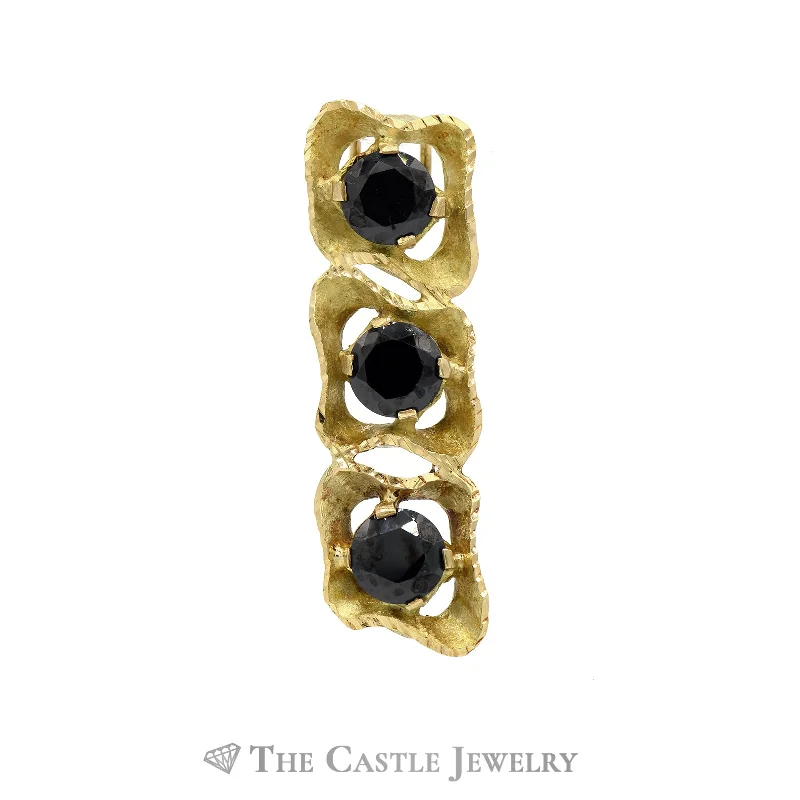 silver wave ring dainty Stunning Triple Black Onyx and Brushed Gold Freeform Pendant in 14KT Yellow Gold
