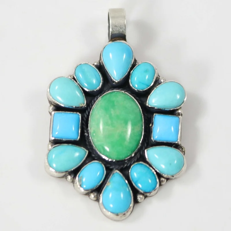 minimal gold ring stack Turquoise and Variscite Pendant