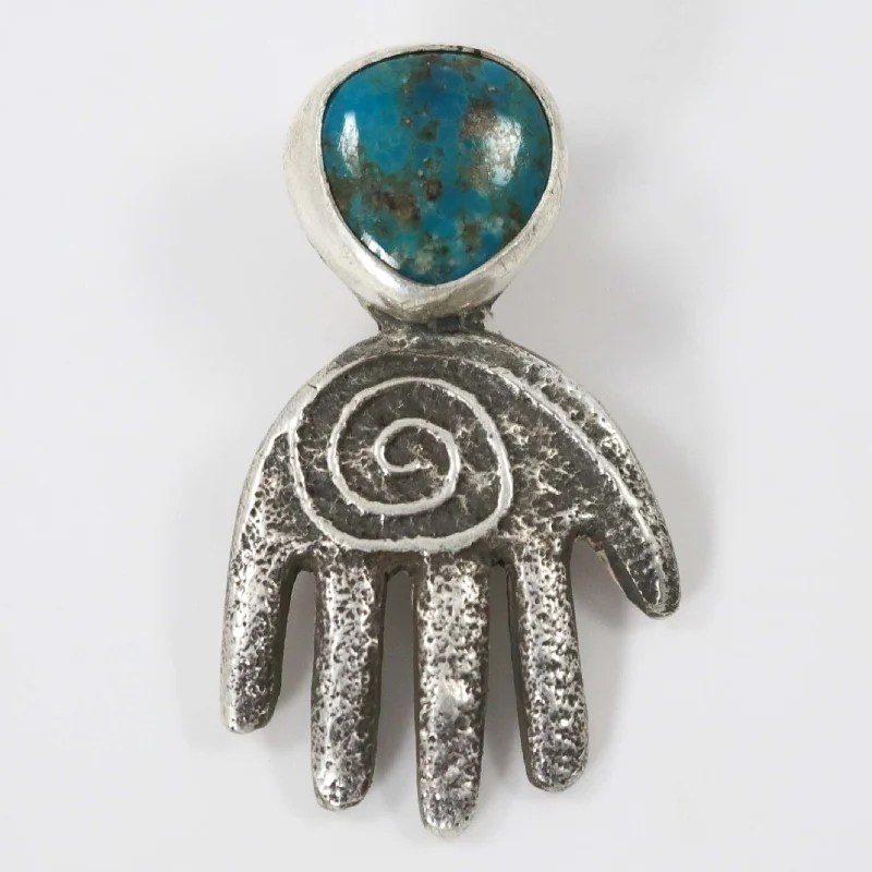 handmade leather ring Turquoise Healing Hand Pendant