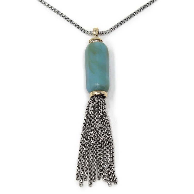 cubic zirconia eternity necklace Two Tone GemStone Chain Tassel Pendant Necklace Turquoise cubic zirconia eternity necklace Two Tone GemStone Chain Tassel Pendant Necklace Turquoise