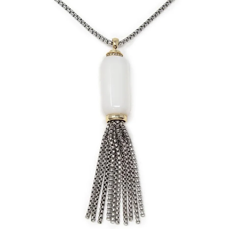 personalized couple rings Two Tone GemStone Chain Tassel Pendant Necklace White