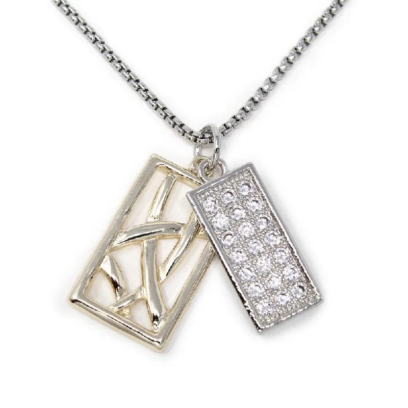 crystal-studded gold ring Two Tone Necklace with Double Pave Pendant