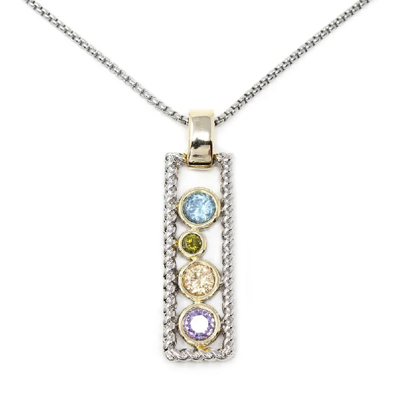 unique diamond stud earrings Two Tone Necklace with Multicolor CZ Square Pendant