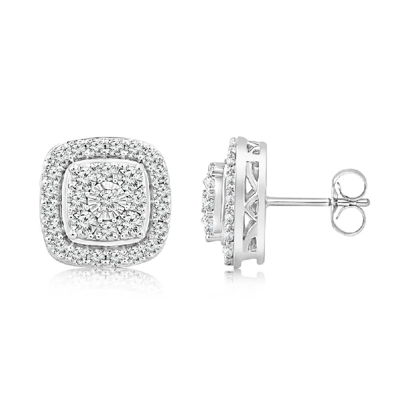 gemstone stacking rings colorful 0.95 Carat Diamond Cushion Cluster Stud Earrings