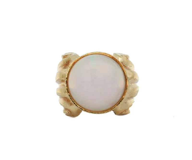 vintage marcasite brooch floral 14.50MM Mabe Pearl Italian Style Ring in 18K