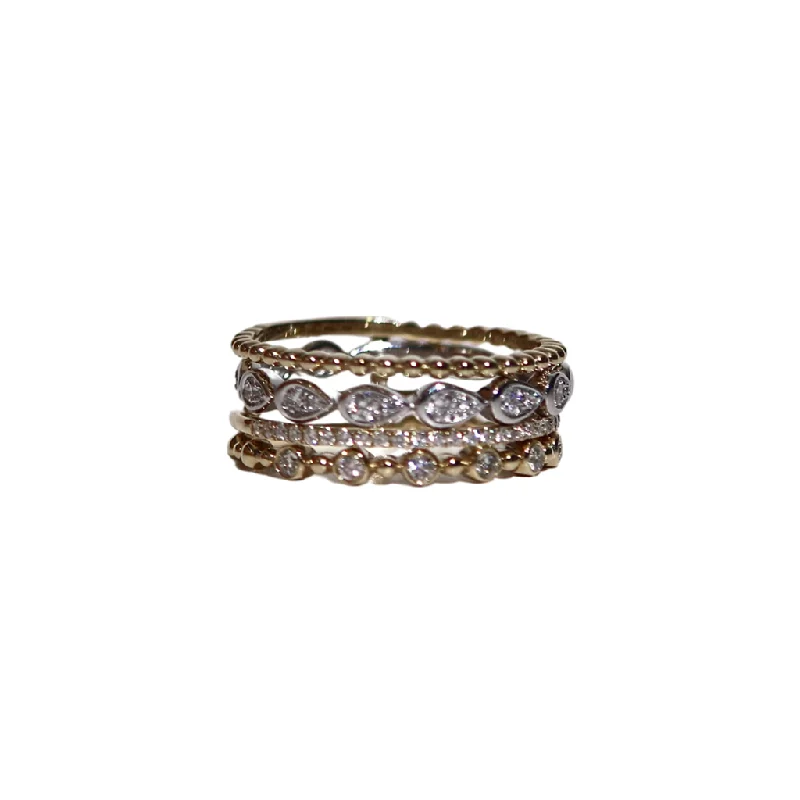 natural jade ring 14k 4 Row Two-Toned Band