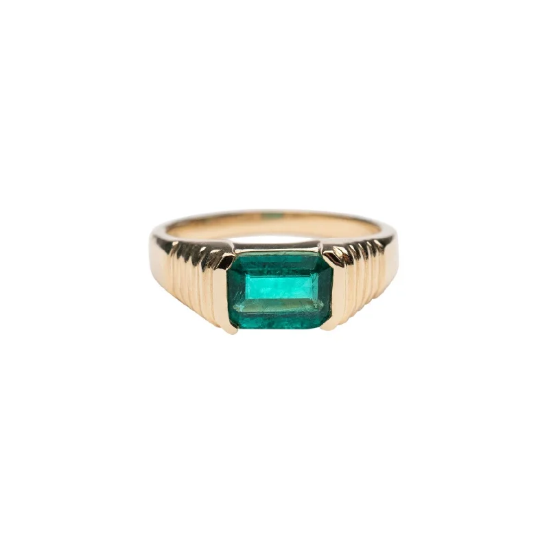 men’s rugged leather bracelet 14k Emerald Pyramid Ring