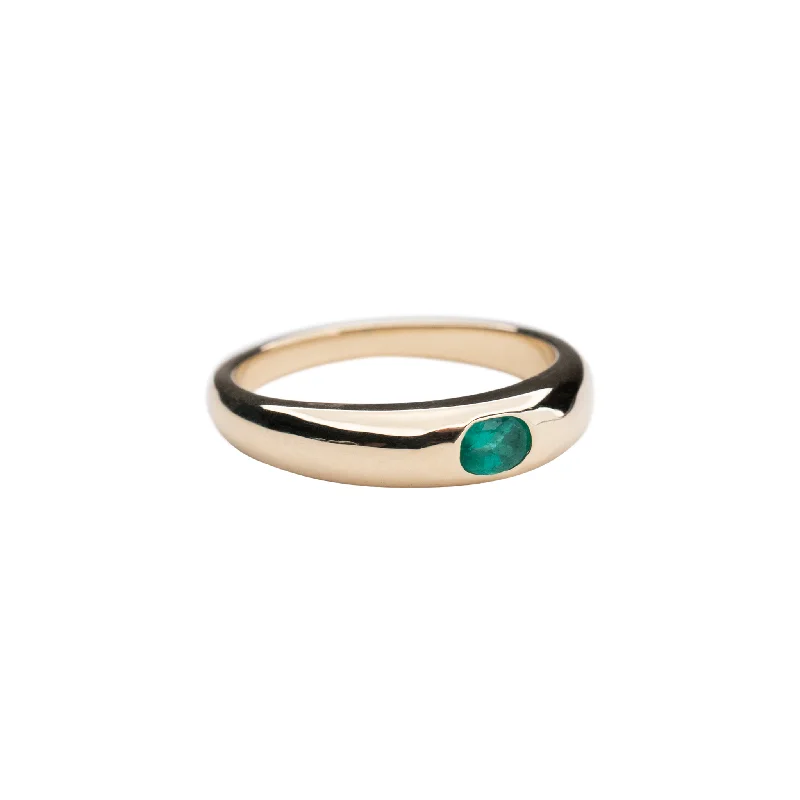 gothic bat ring sterling silver 14k Gold Thin Emerald Dome Ring