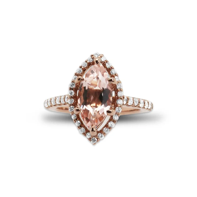 delicate floral wedding band 14k Rose Gold Morganite & Diamond Ring