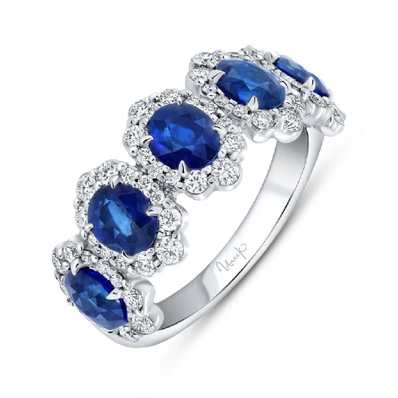 sterling silver lotus ring 14k White Gold 5-Stone Sapphire and Diamond Ring