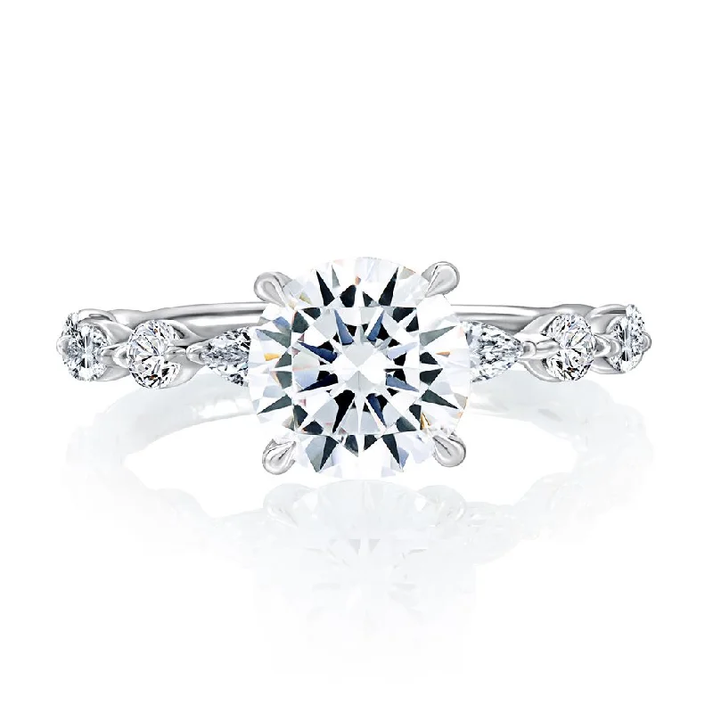 dainty pearl and diamond ring 14K White Gold Diamond Accented Solitiare Engagement Ring Mounting dainty pearl and diamond ring 14K White Gold Diamond Accented Solitiare Engagement Ring Mounting