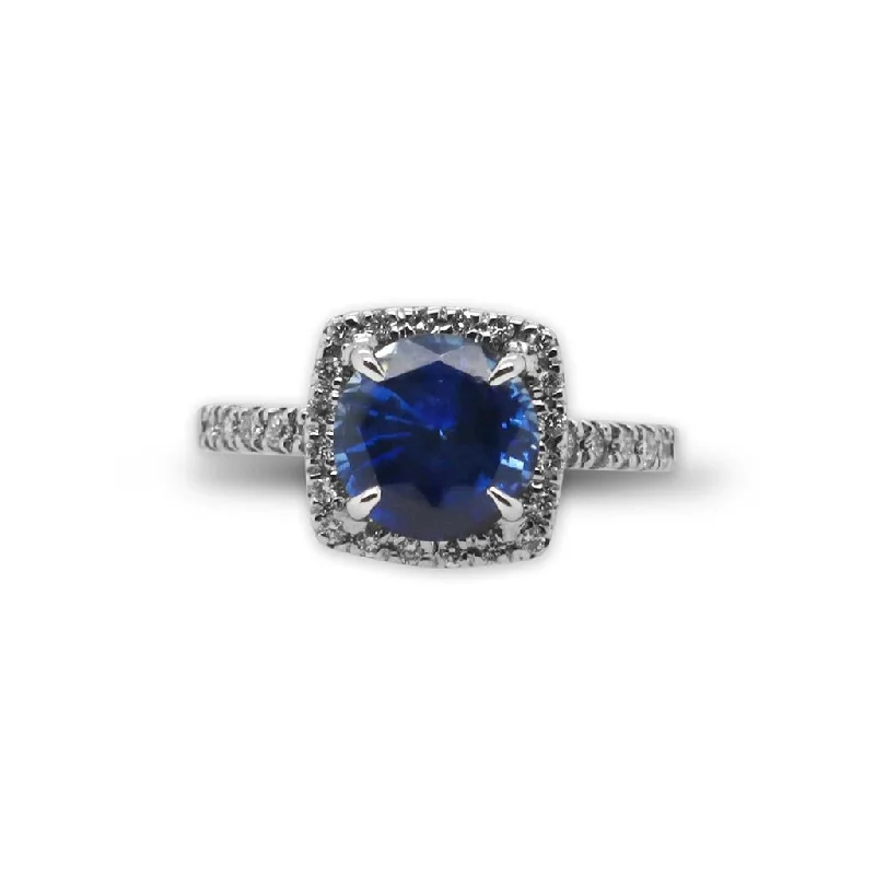 handmade gold nugget ring 14k White Gold Diamond & Blue Sapphire Ring