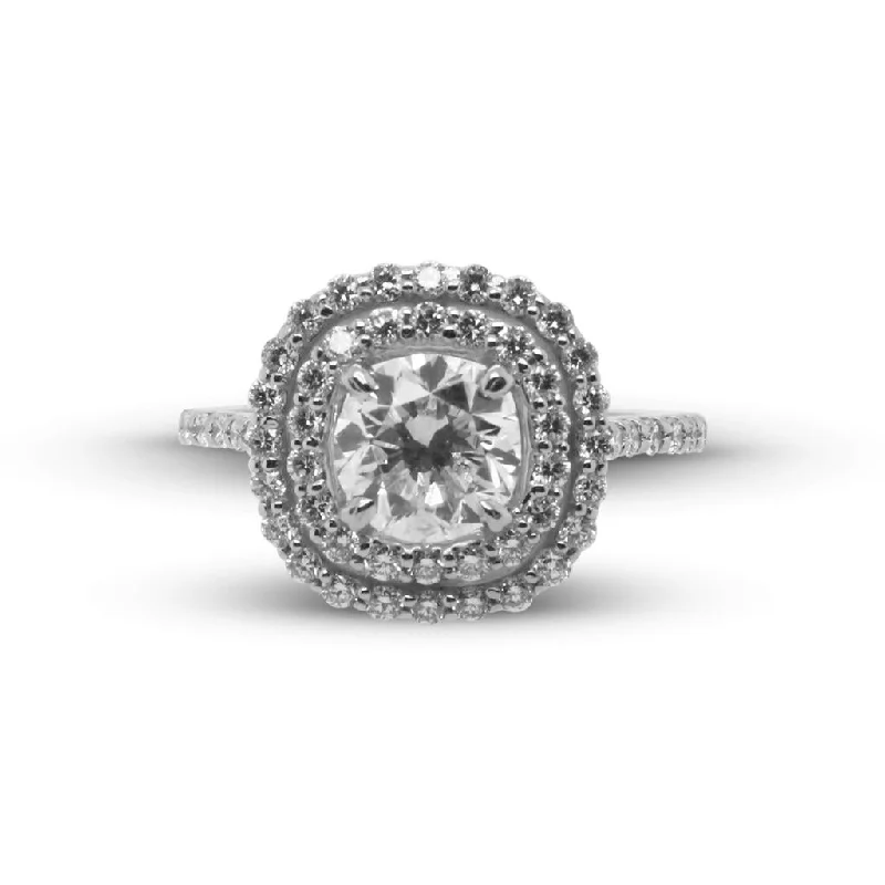 celestial star cluster earrings 14k White Gold Diamond Halo Engagement Ring