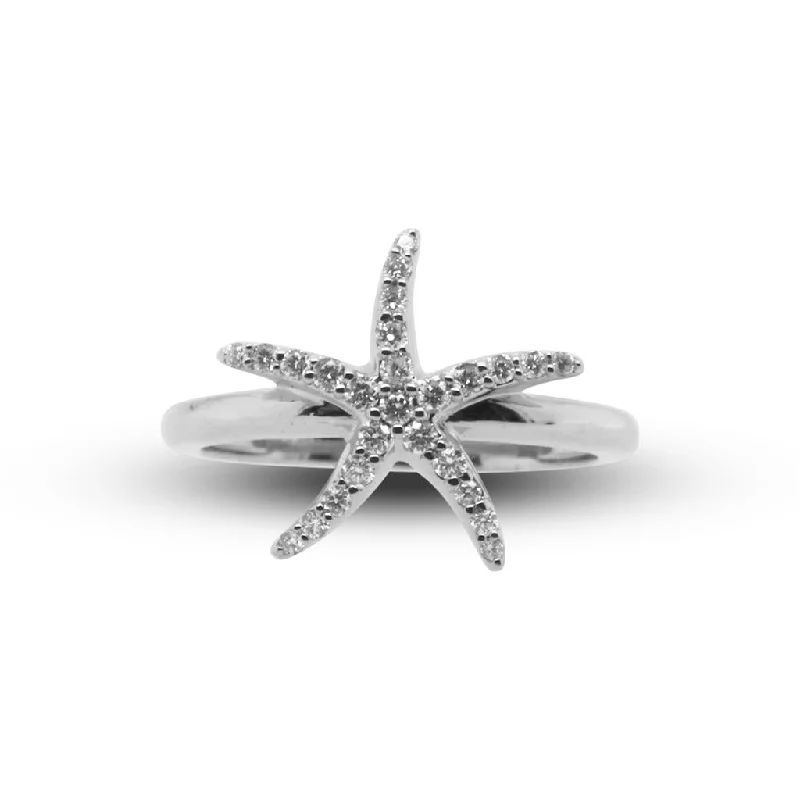 handmade leather cuff bracelet 14K White Gold Diamond Starfish Ring