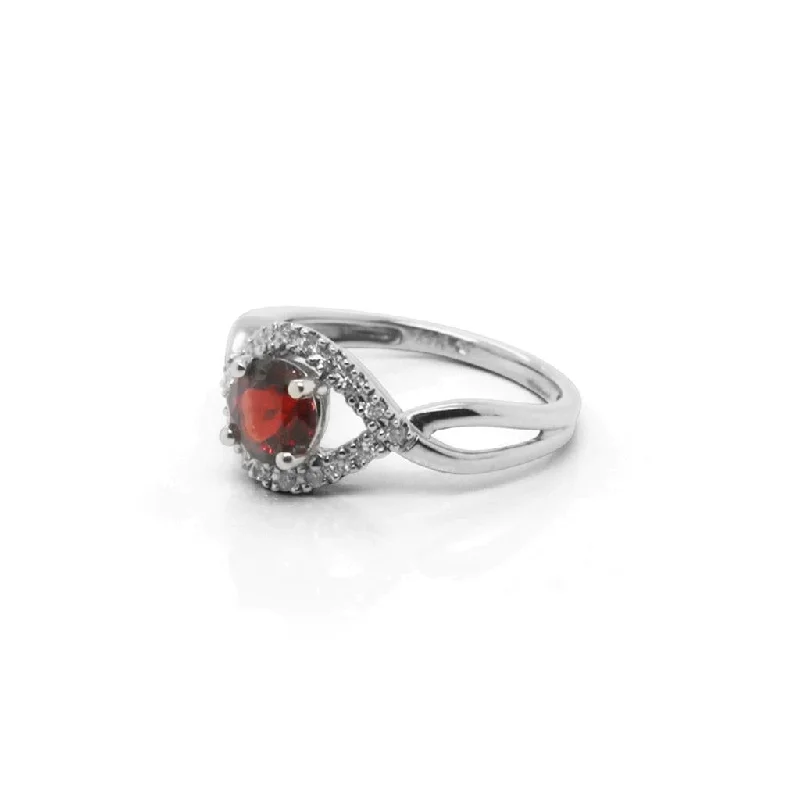 gold and diamond nose stud 14k White Gold Garnet & Diamond Ring