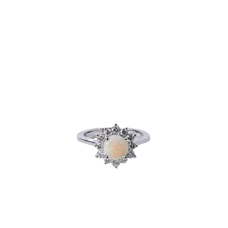 men’s tungsten carbide ring 14k White Gold Opal and Diamond Halo Ring