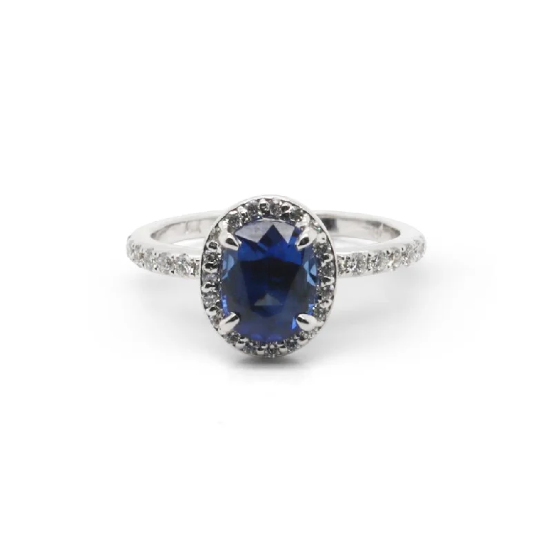 dainty snake ring gold 14k White Gold Oval Sapphire & Diamond Ring