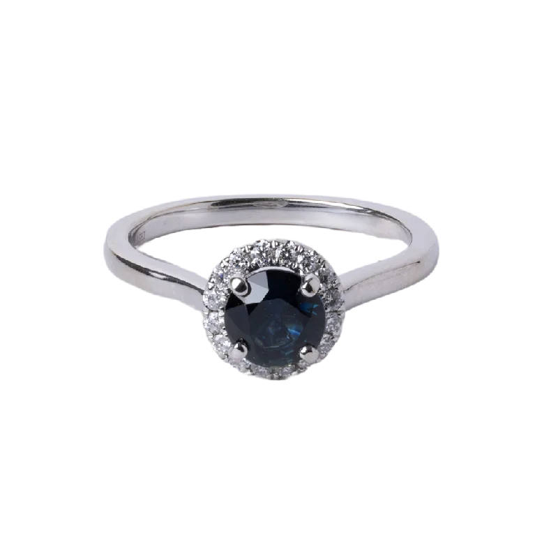 minimalist chain anklet gold 14k White Gold Round Sapphire and Diamond Halo Ring