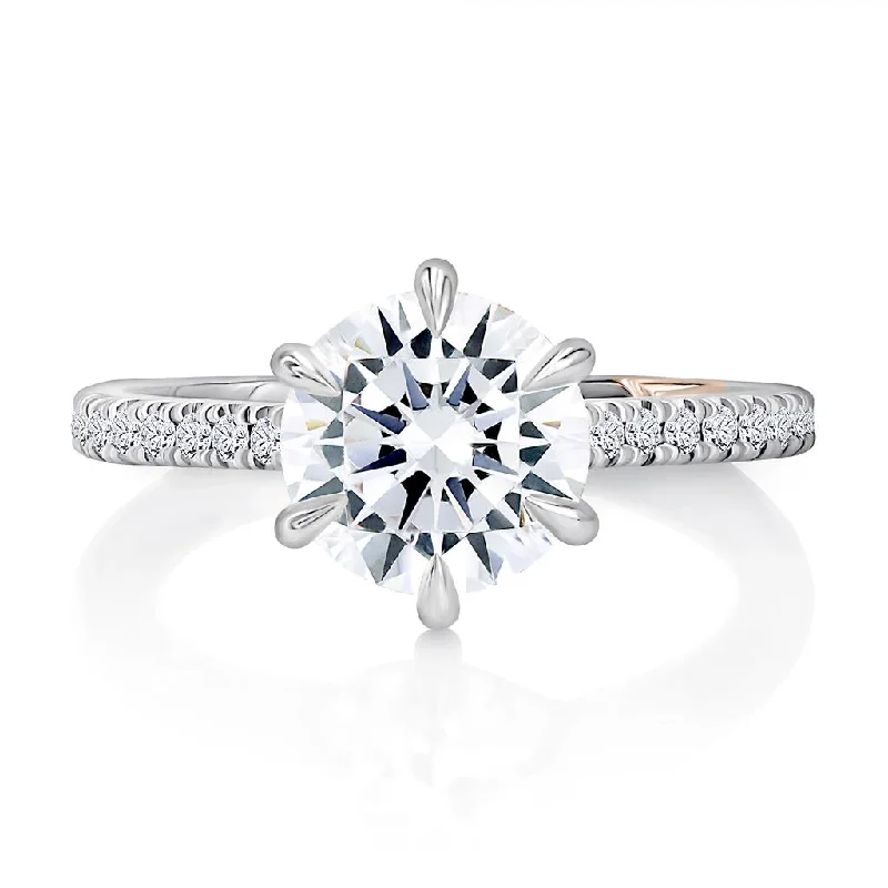 celestial sun and moon earrings 14K White Gold Six Prong Round Center Diamond Engagement Ring with Diamond Band