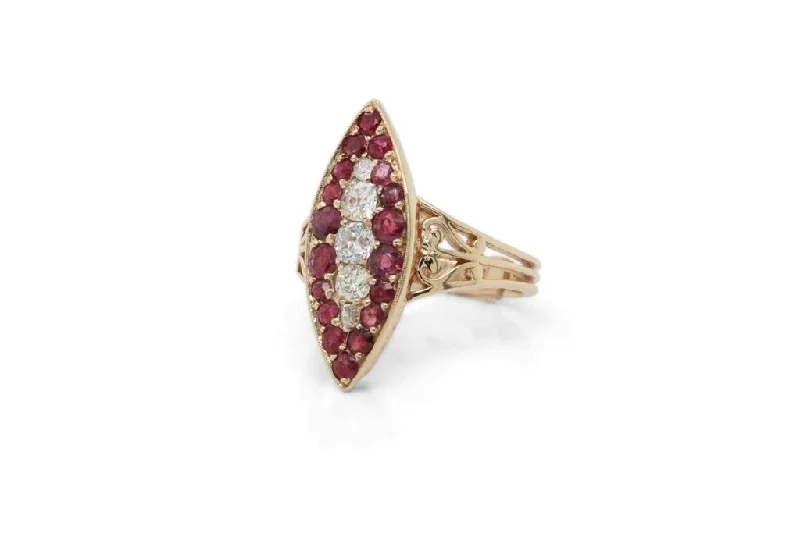 small diamond nose stud 14K Yellow Gold Diamond & Ruby Antique Ring