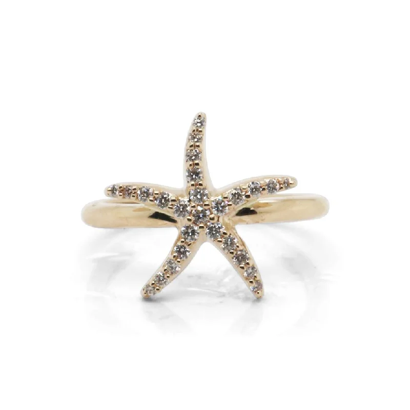 solid gold stacking rings set 14k Yellow Gold & Diamond Starfish Ring