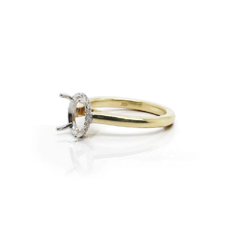 handmade wire-wrapped gemstone ring 18k Two-Tone Soltaire Mounting With Hidden Halo