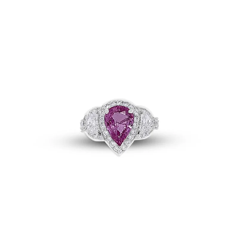 silver wave ring dainty 18k White Gold Diamond And Pink Sapphire Ring