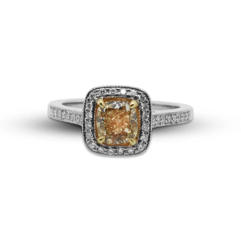 sapphire and diamond eternity ring 18k White Gold Diamond Ring With Yellow Diamond Center