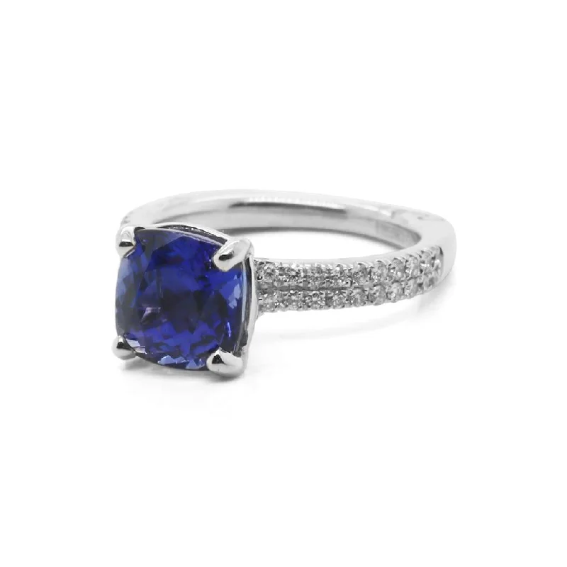 tiny opal stud earrings 18k White Gold Double Row Diamond Band w/2.99ct Tanzanite Center Stone