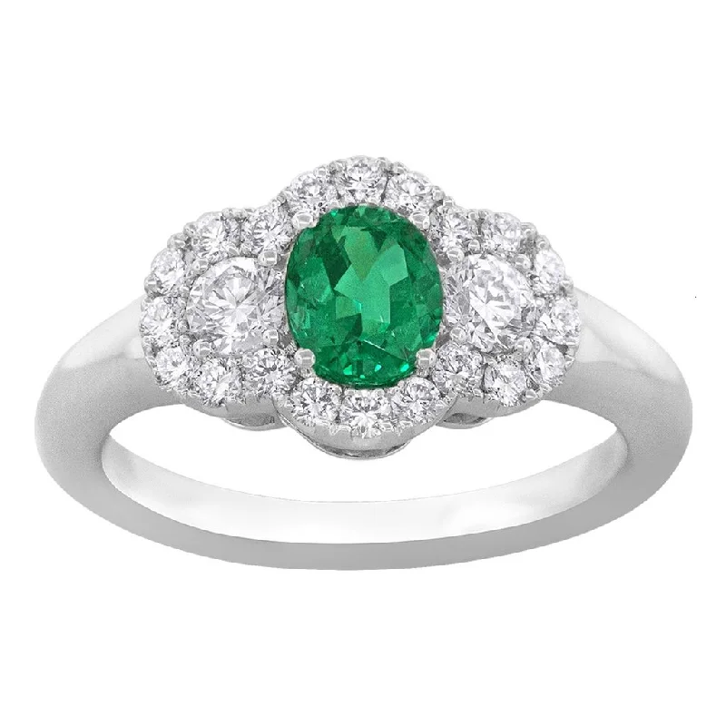 sterling silver infinity loop ring 18k White Gold Emerald and Diamond 3 Stone Ring