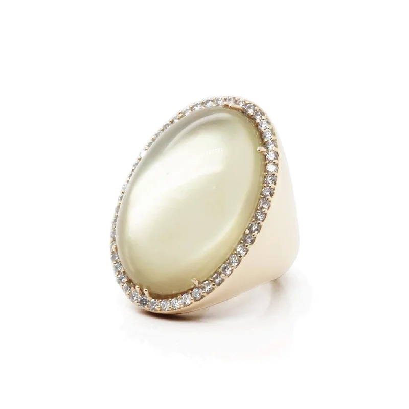 minimalist rose gold stacking rings 18k Yellow Gold Large Oval White Mother-Of-Pearl Cabachon Citrine Ring