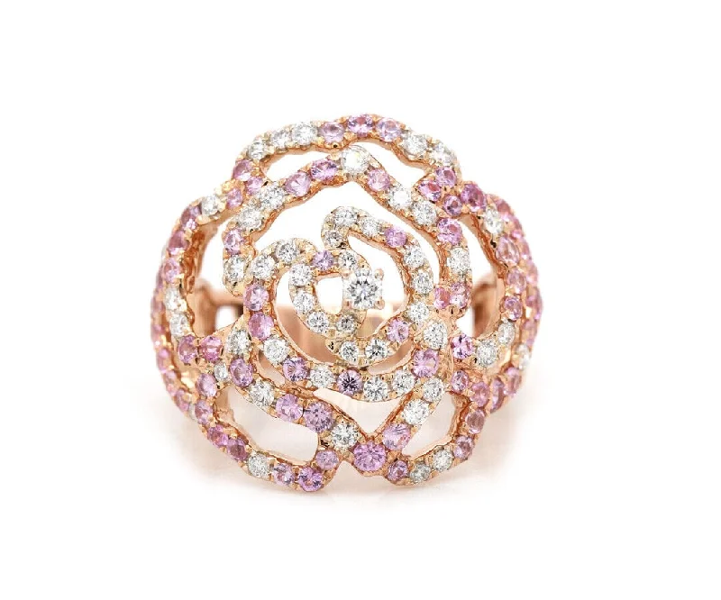 modern geometric earrings gold 2.00ctw Pink Sapphire and 1.33ctw Diamond Flower Ring in 18K