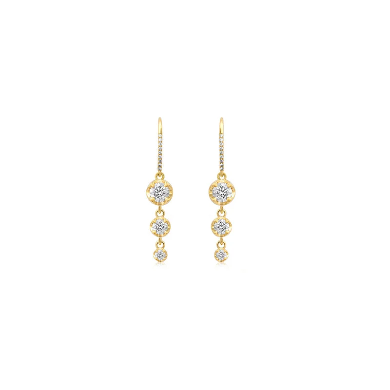celestial sun charm anklet 3 Graduated Illusion Set Diamond Earrings