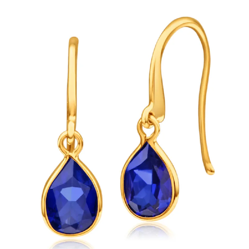 minimalist infinity ring 9ct Alluring Yellow Gold Created Sapphire Drop Earrings