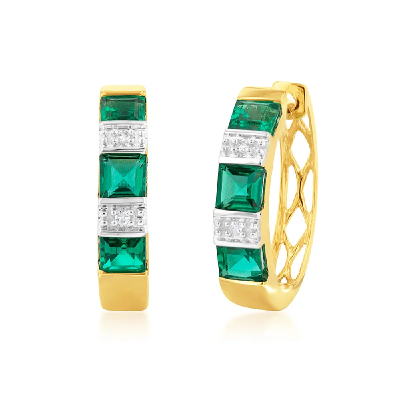 large statement turquoise ring 9ct Created Emerald and Diamond Huggies