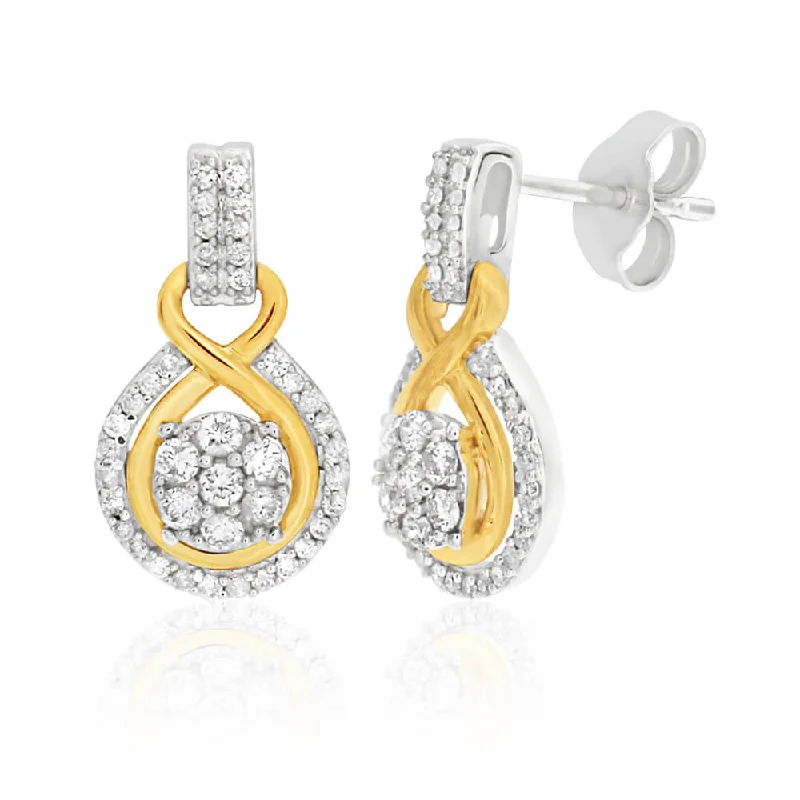 emerald cut diamond earrings 9ct Elegant White Gold Diamond Drop Earrings