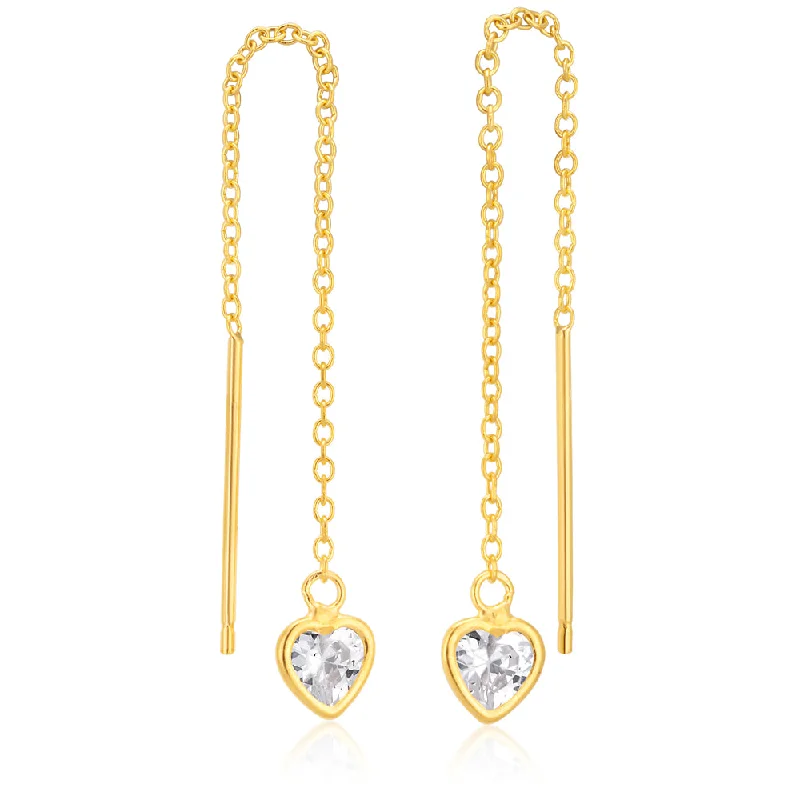 braided gold chain bracelet 9ct Gold Silverfilled CZ Heart Threads Earrings