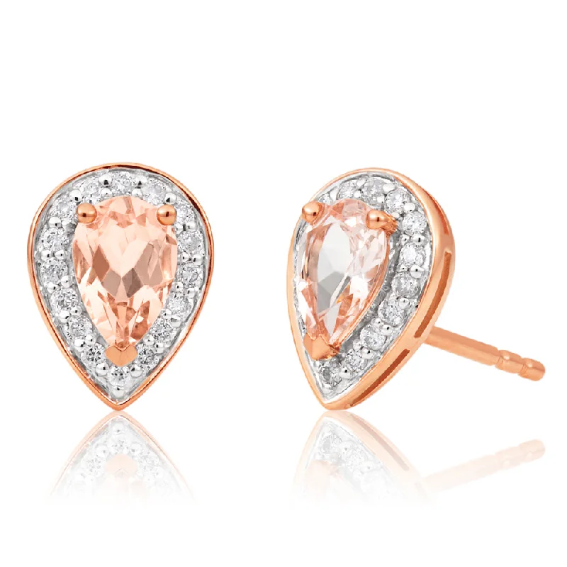black pearl earrings classic 9ct Rose Gold 6x4mm Pear Morganite and 0.15ct Diamond Stud Earrings