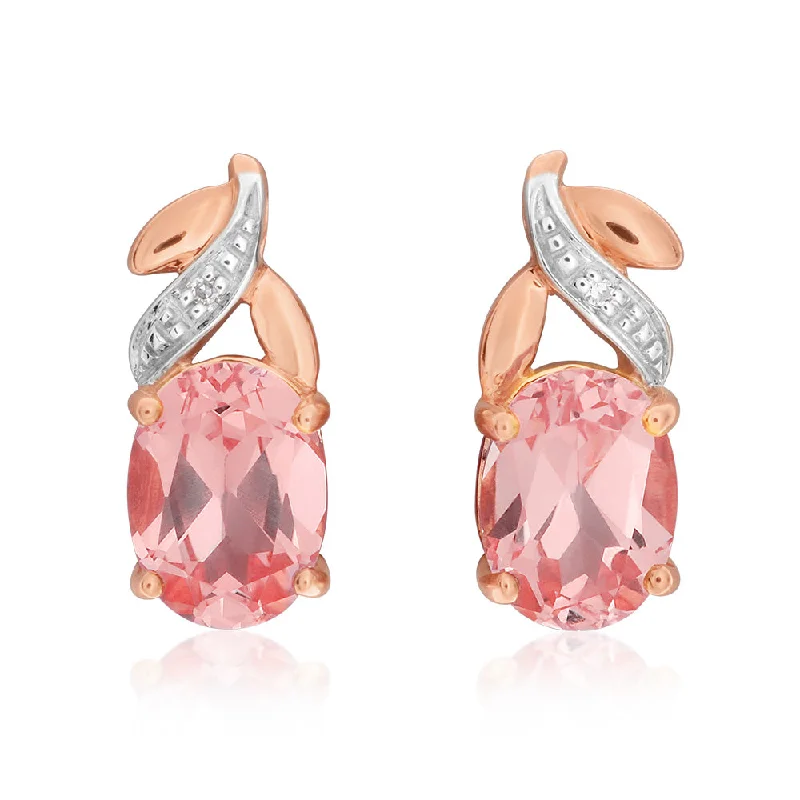 real opal ring for women 9ct Rose Gold Created Peach Sapphire & Diamond Studs