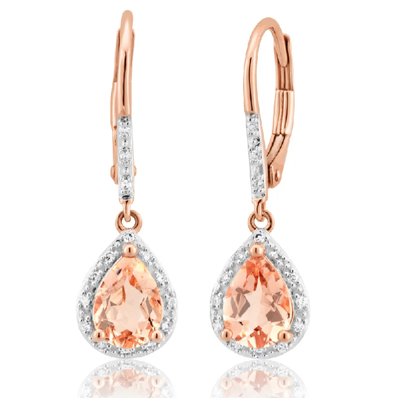 zodiac constellation bracelet silver 9ct Rose Gold Morganite 7x5mm Pear & Diamond Drop Earrings