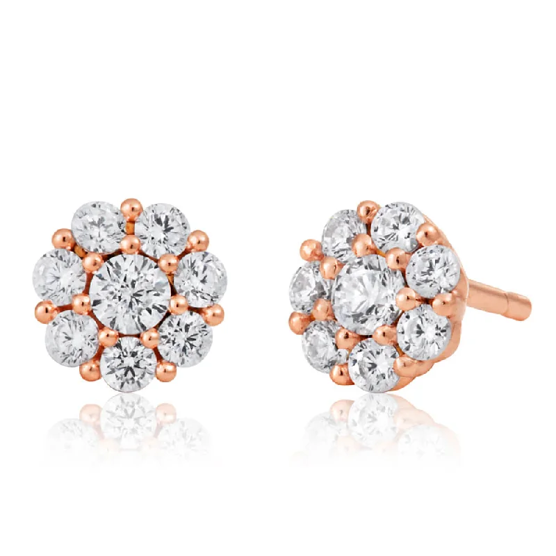 stackable gold bangle set 9ct Rose Gold Silver Filled Cubic Zirconia Flower Studs