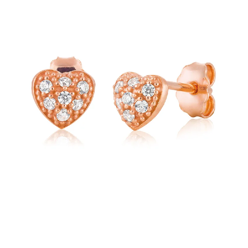 white gold infinity ring 9ct Rose Gold Silver Filled Heart Cubic Zirconia Studs