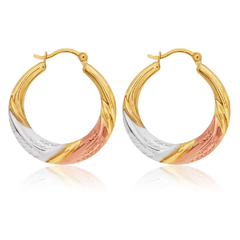 14k gold nose ring hoop 9ct Three tone twist Earrings