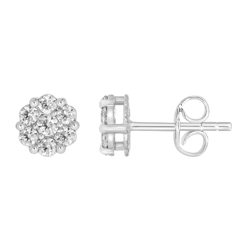 vintage locket necklace gold 9ct White Gold 1 Carat Diamond Cluster Stud Earrings