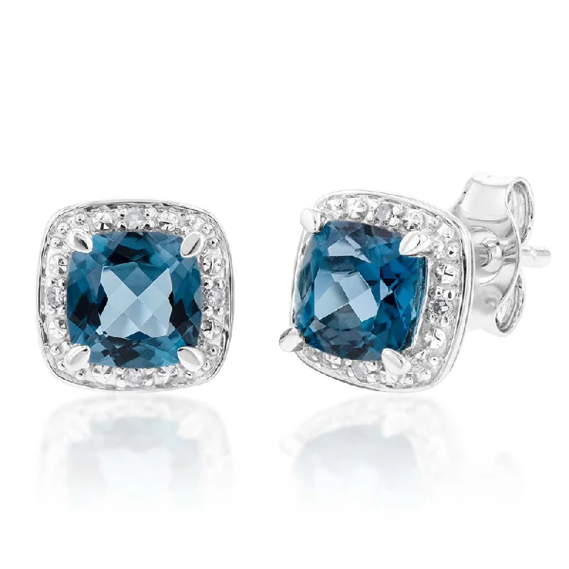 modern geometric drop earrings 9ct White Gold 5mm 1.40ct London Blue Topaz and Diamond Stud Earrings modern geometric drop earrings 9ct White Gold 5mm 1.40ct London Blue Topaz and Diamond Stud Earrings